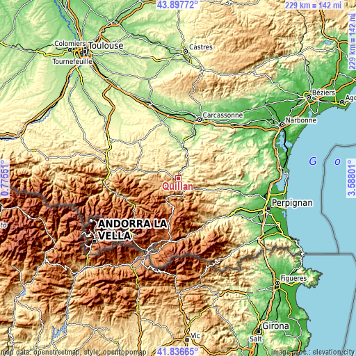 Topographic map of Quillan