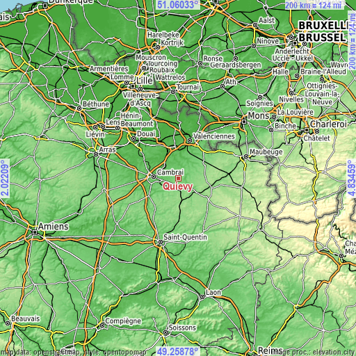 Topographic map of Quiévy