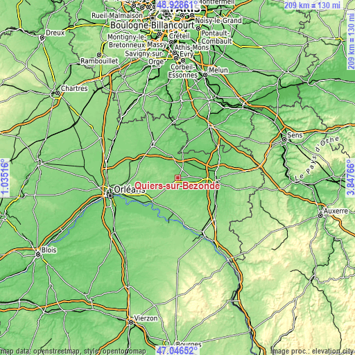 Topographic map of Quiers-sur-Bézonde