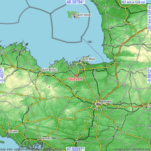 Topographic map of Quévert