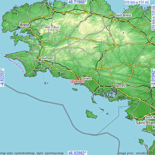 Topographic map of Quéven