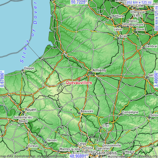 Topographic map of Quevauvillers