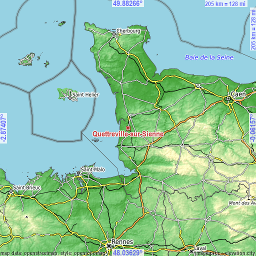 Topographic map of Quettreville-sur-Sienne