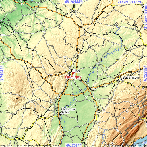 Topographic map of Quetigny