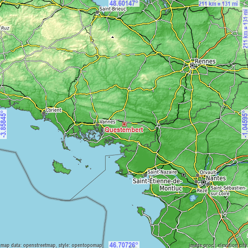 Topographic map of Questembert