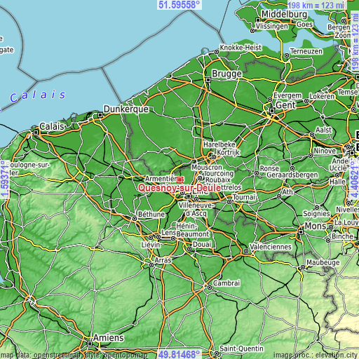 Topographic map of Quesnoy-sur-Deûle