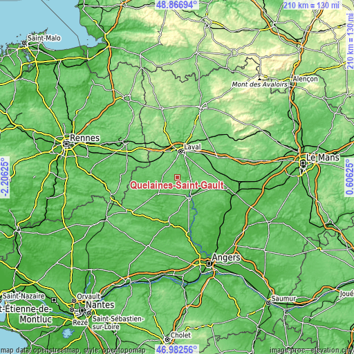Topographic map of Quelaines-Saint-Gault