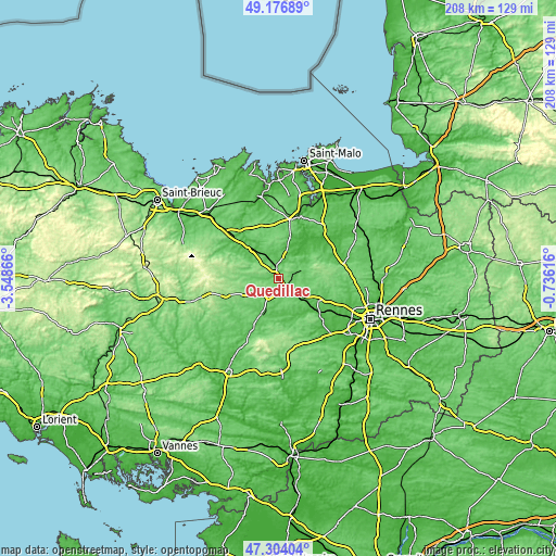 Topographic map of Quédillac