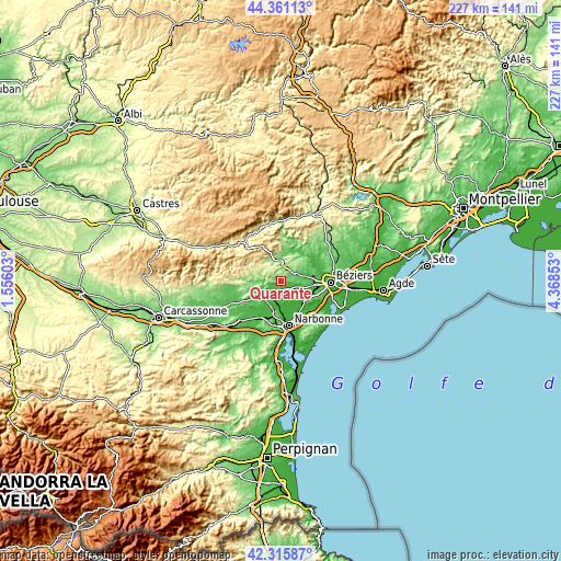 Topographic map of Quarante