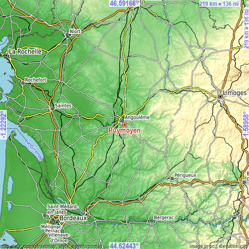 Topographic map of Puymoyen