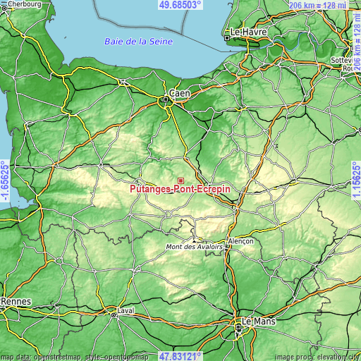 Topographic map of Putanges-Pont-Écrepin