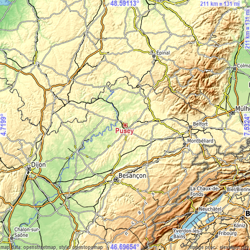 Topographic map of Pusey