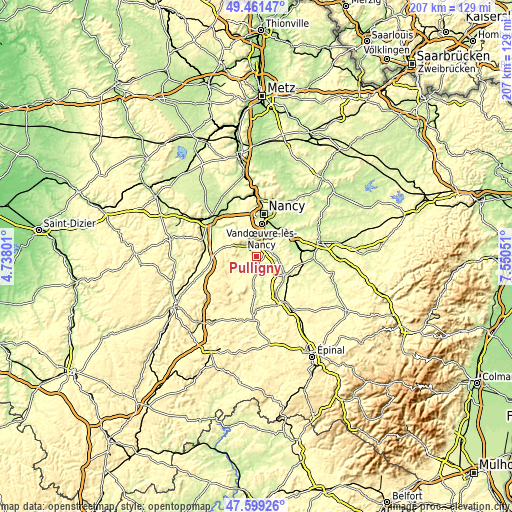 Topographic map of Pulligny