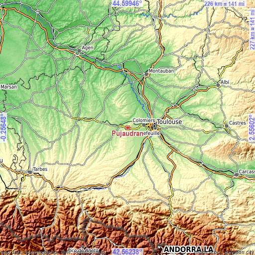 Topographic map of Pujaudran