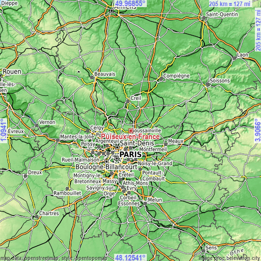 Topographic map of Puiseux-en-France