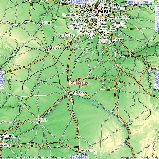 Topographic map of Puiseaux