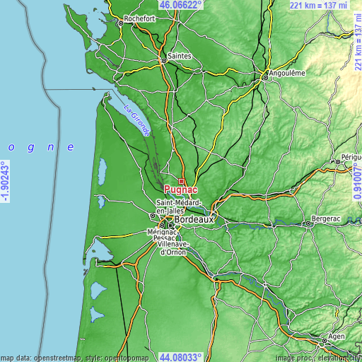 Topographic map of Pugnac