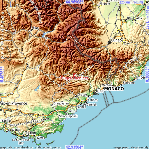 Topographic map of Puget-Théniers