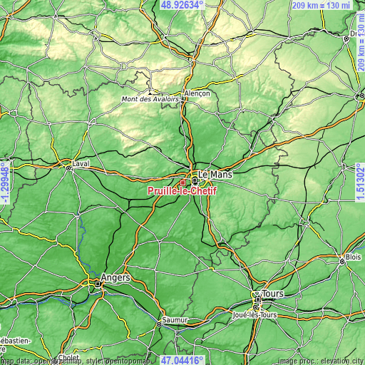 Topographic map of Pruillé-le-Chétif