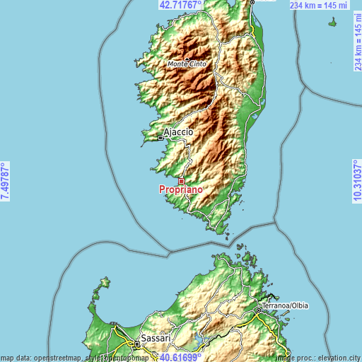 Topographic map of Propriano