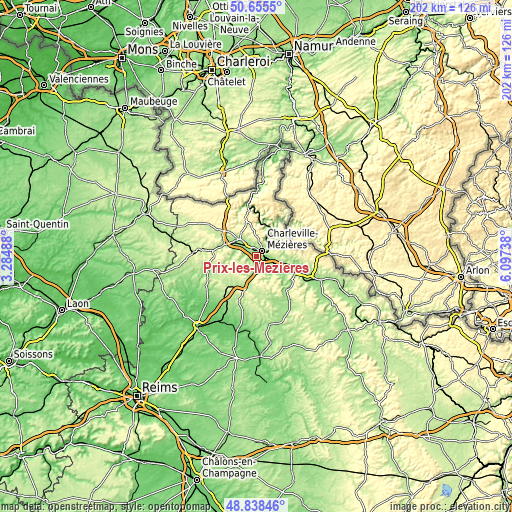 Topographic map of Prix-lès-Mézières