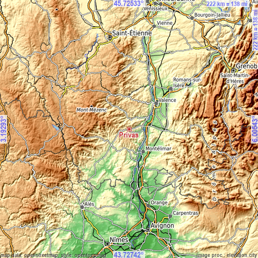 Topographic map of Privas