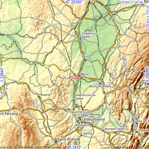 Topographic map of Prissé