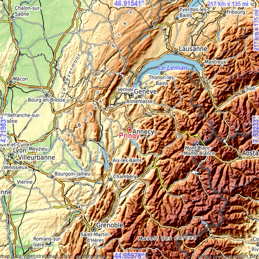 Topographic map of Pringy