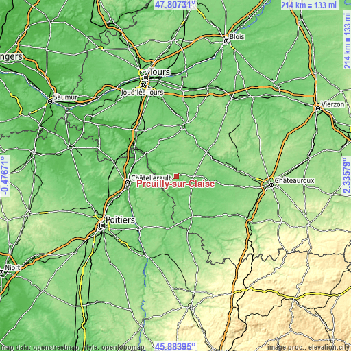 Topographic map of Preuilly-sur-Claise