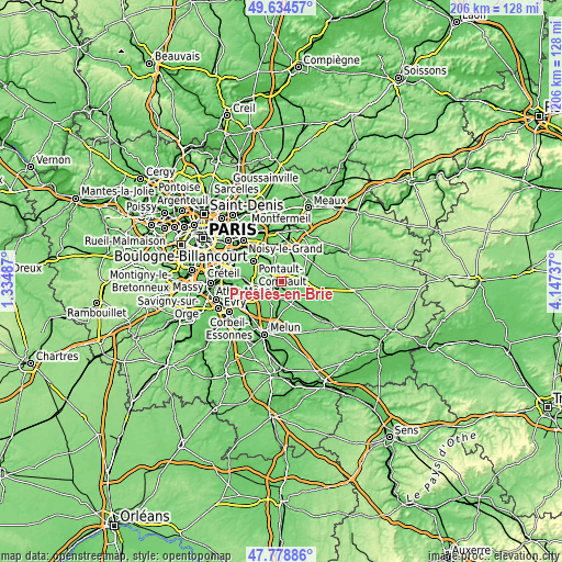 Topographic map of Presles-en-Brie