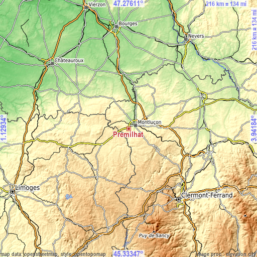Topographic map of Prémilhat