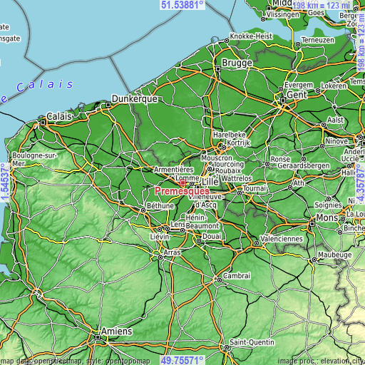 Topographic map of Prémesques