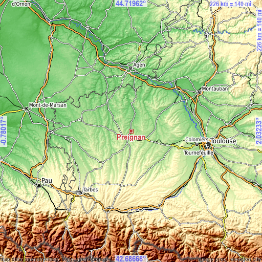 Topographic map of Preignan