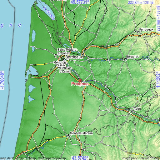 Topographic map of Preignac