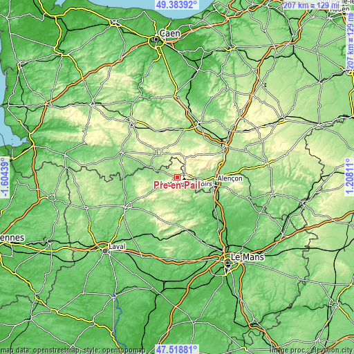 Topographic map of Pré-en-Pail