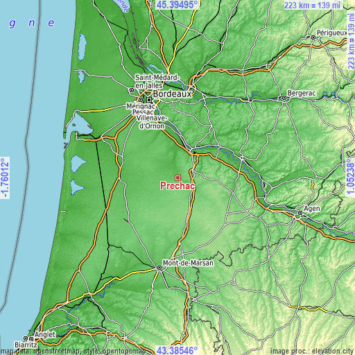 Topographic map of Préchac