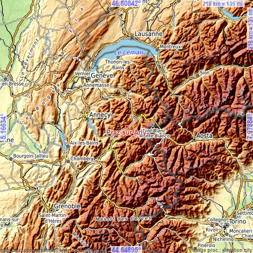 Topographic map of Praz-sur-Arly