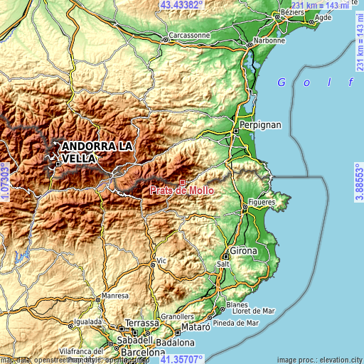 Topographic map of Prats de Molló