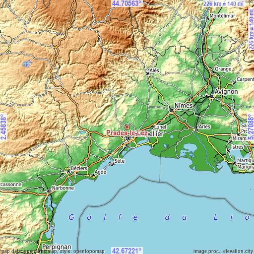 Topographic map of Prades-le-Lez