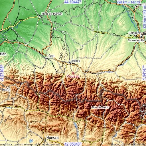 Topographic map of Pouzac