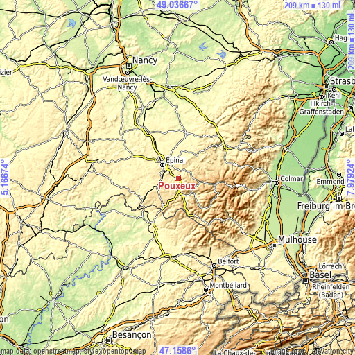 Topographic map of Pouxeux