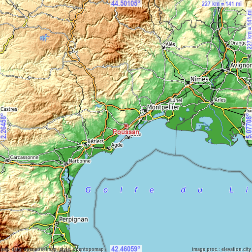 Topographic map of Poussan