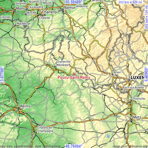 Topographic map of Pouru-Saint-Remy