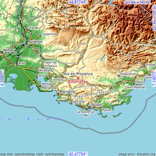 Topographic map of Pourrières