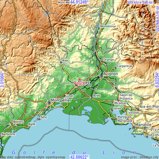 Topographic map of Poulx
