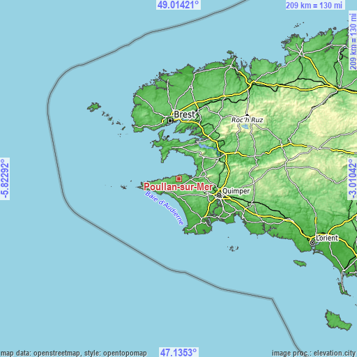 Topographic map of Poullan-sur-Mer