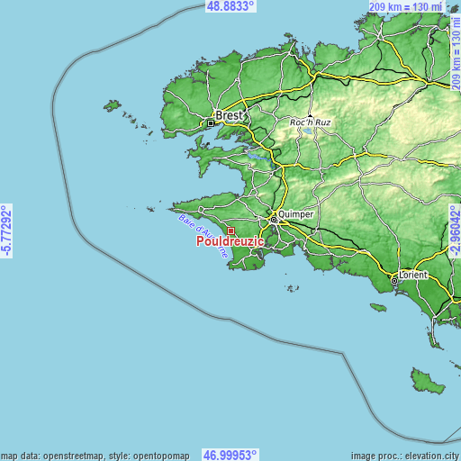 Topographic map of Pouldreuzic