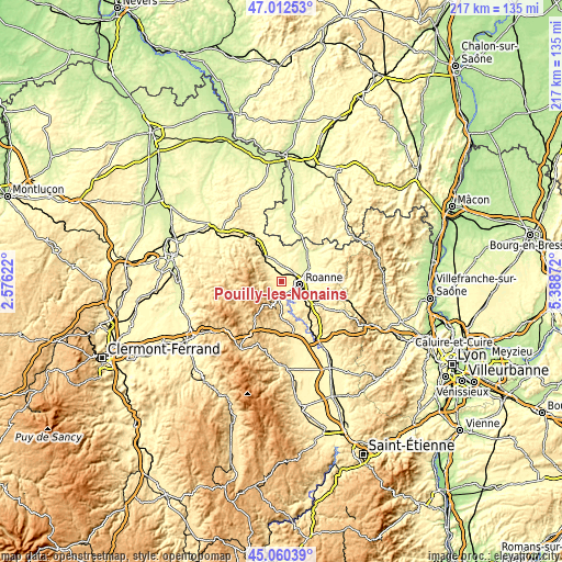 Topographic map of Pouilly-les-Nonains