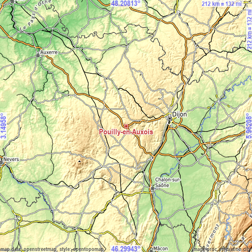 Topographic map of Pouilly-en-Auxois