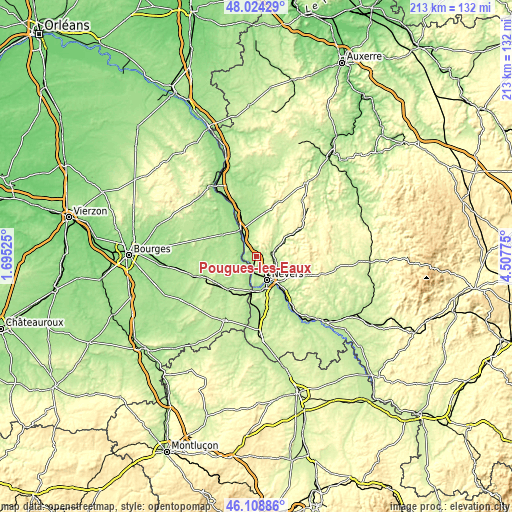 Topographic map of Pougues-les-Eaux